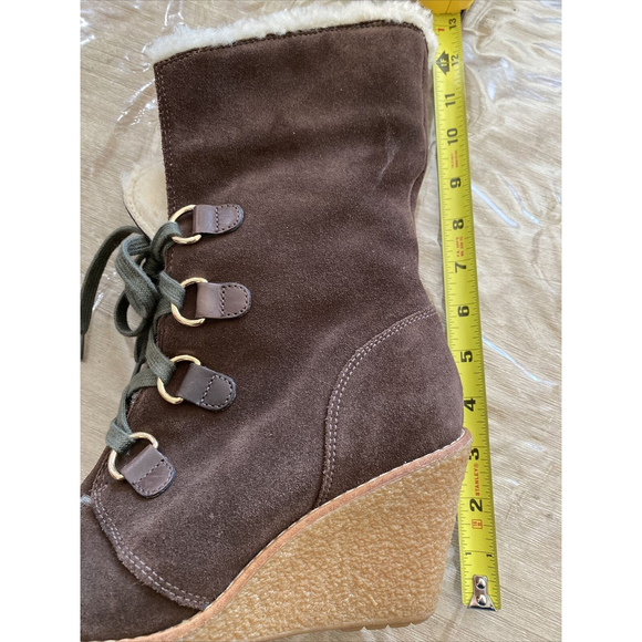 Cole Haan Boots Brown Suede Shearling Lace Up Wedge Heel 7.5 - Picture 9 of 9